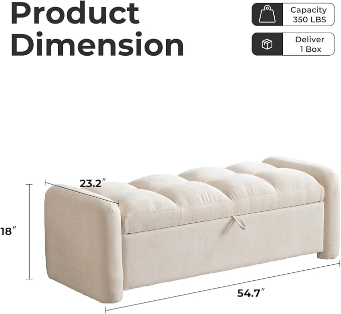 Oversized Ottoman Bench with Storage, Chenille Beige | Oversized Storage Bench，Ottoman Foot Rest