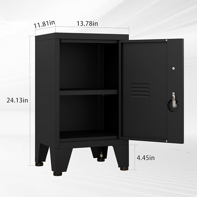 PAOFIN 24.4" H Black Metal NightStand Locker Storage Cabinet with 1 Doors, File Cabinet with Shelves, Storage Cabinet with Adjustable Leveling Foot for Home Office Living Room or Bed Room