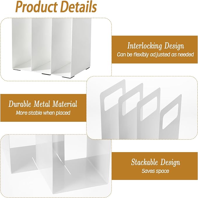 Interlocking Towel Organizer 4-Pack, Metal Bathroom Storage Shelf Rack with Adjustable Width & Pads, Freestanding Countertop Towel Holder for Cabinet, Closet, Hotel