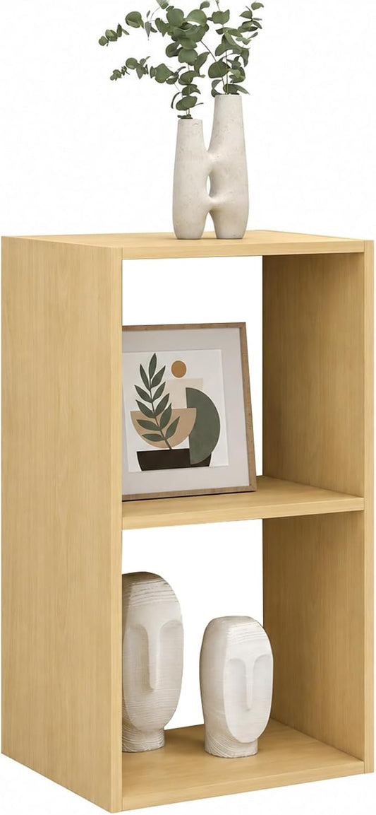 CTESNE【Wooden 2 Cube Storage Organizer Shelf with Anti-Tipping Kits, Horizontal and Vertical Dual-use Standing Open Bookshelf（Oak 13in）