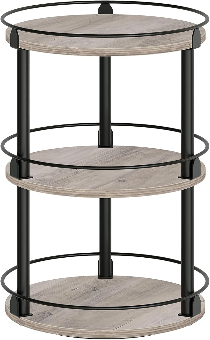 YATINEY 3-Tier Lazy Susan Organizer, Rotating Spice Rack, Spinning Organizer, Industrial Turntable Spice Rack Organizer for Cabinet, Kitchen Countertop, Greige and Black SR23BG