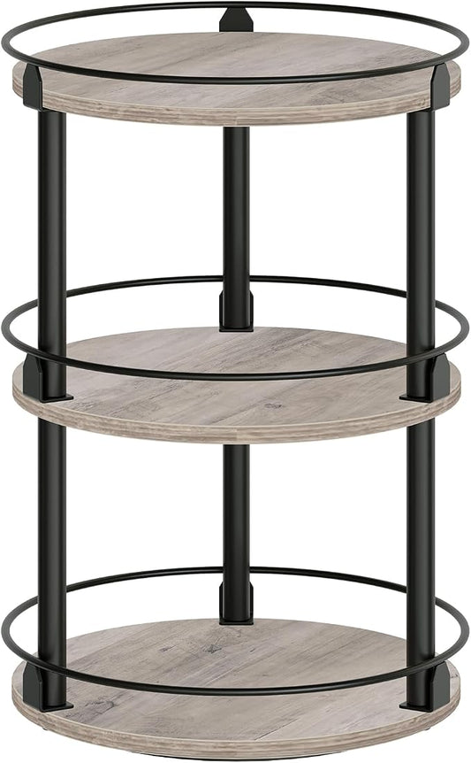 YATINEY 3-Tier Lazy Susan Organizer, Rotating Spice Rack, Spinning Organizer, Industrial Turntable Spice Rack Organizer for Cabinet, Kitchen Countertop, Greige and Black SR23BG