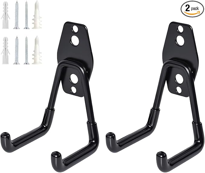 2 PCS Garage Storage Utility Hooks, Heavy Duty Metal Wall Mount Hooks, U Hook Garage Garden Tool Organizer, Fit for Cord, Ladders, Bikes, Tools, Bulky Items (Black)