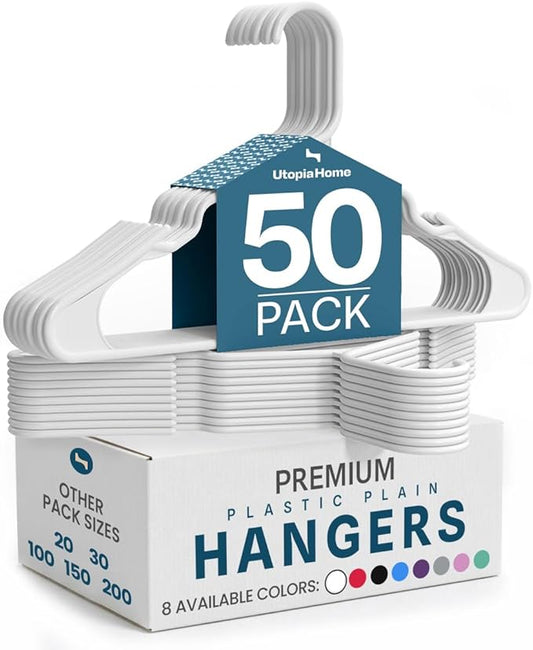 Utopia Home Plastic Hangers 50 Pack – Space Saving Clothes Hanger White | Durable & strong | Closet organizer & storage | Ideal for apartments, dorms & stocking stuffers