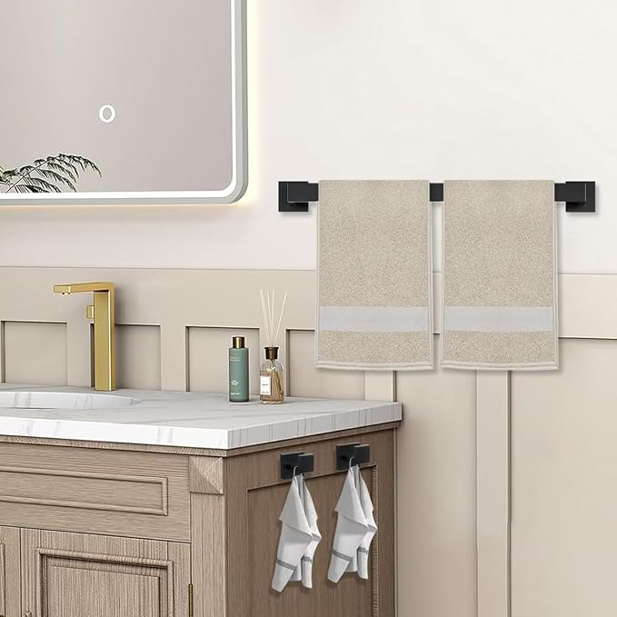 JOPOFI Towel Bar - 23.6 Inch Bathroom Towel Holder - Matte Black | Stainless Steel Towel Racks for Bathroom Wall Mounted, Towel Rod for Bathroom Wall