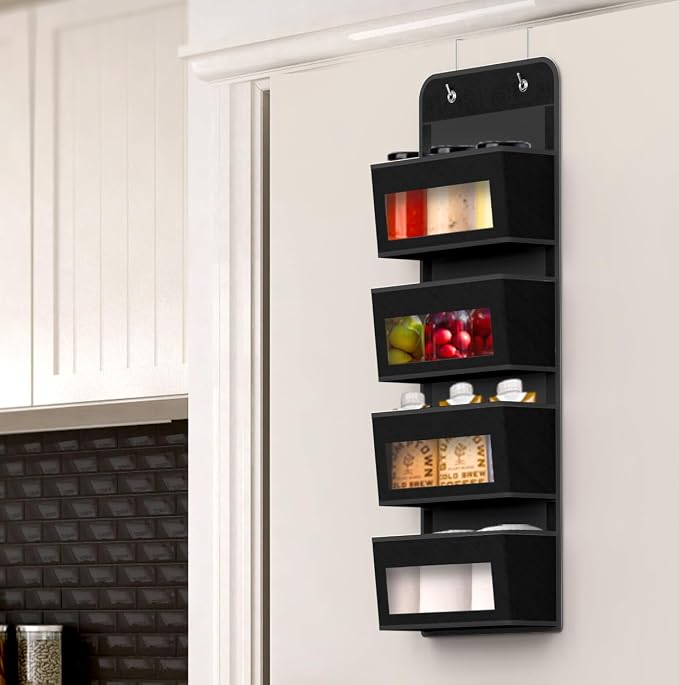Simple Houseware 4 Clear Window Pocket Over Door Hanging Organizer, Black | Over the Door Storage for Closet, Bedroom, Bathroom, Pantry