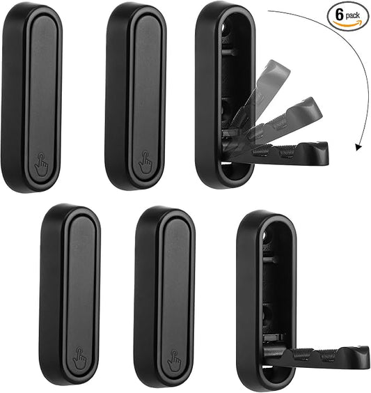 Folding Wall Hooks, 6 Pack, Black, Zinc Alloy, Heavy Duty Coat Hooks | 90° Foldable Design, Wall Mounted, Zinc Alloy, Flip-Down Design, Includes Screws And Anchors, For Bedroom, Entryway, Closet