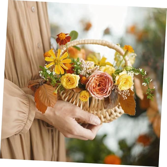 jojofuny Hand Woven Rattan Flower Basket for Home Storage Multi-functional Decorative Container for Organizing Flowers for Mother's Day and Spring Weddings