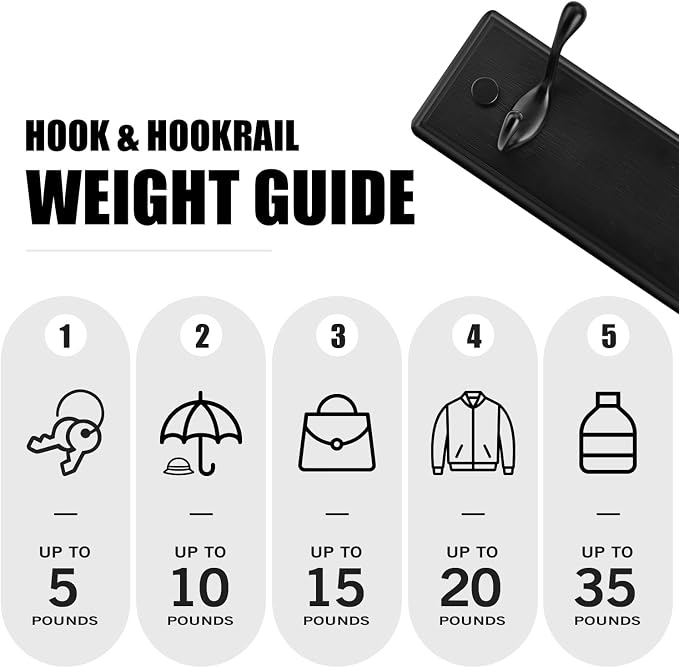 Badiano Wooden Coat Rack, Wall-Mounted Organizer for Closet, Entryway, Hallway, Foyer, Bedroom, Heavy Duty Double Hooks for Hanging Towels, Bags, Hats, Jackets, Key (Black, 2 Hooks)