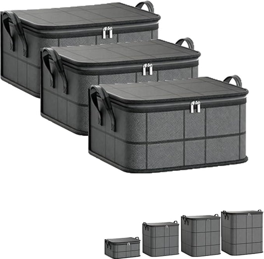 Spacious Moving Storage Bin, Zippered Organizer,XXL Foldable Storage Bags (3PCS, Small)