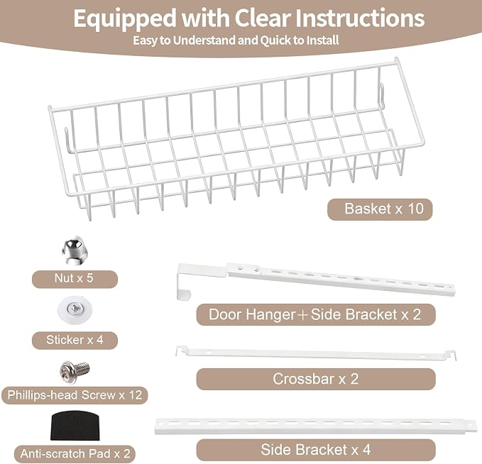 ElegantArray 10-Tier Pantry Door Organizer, White | Over The Door Pantry Organizer Rack and Storage, Hanging Spice Rack Shelves Door, Home Office Laundry Room Bathroom & Kitchen