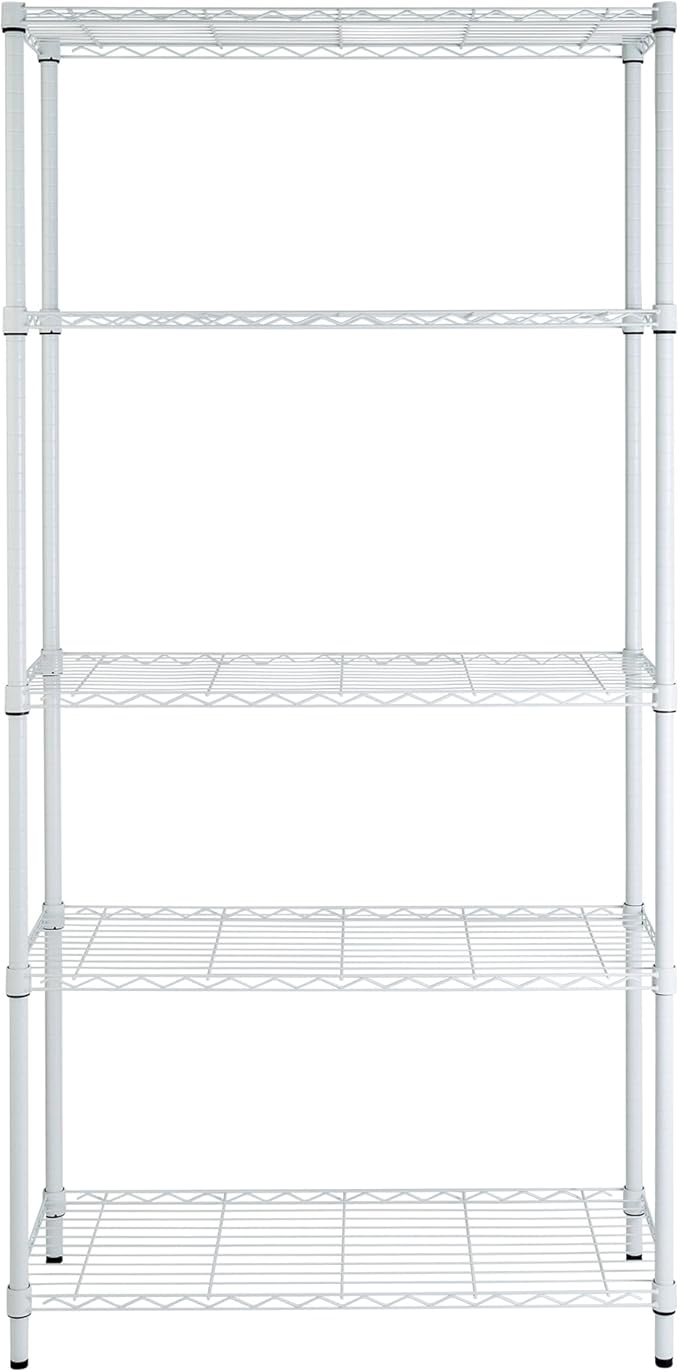 Honey-Can-Do 5-Tier White Wire Shelving Unit, 200 lb/Shelf, 36x14x72 in | 1,000 lb total in a bright white rust-resistant frame; tool-free build; adjustable shelves for laundry, kitchen & craft