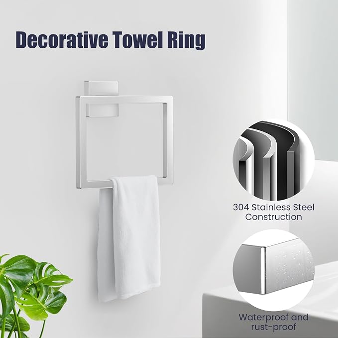 Bathroom Hardware Accessories Set: Bath Towel Bar Set, Towel Racks for Bathroom Wall Mounted, SUS304 Stainless Steel (Brushed Nickel, 7-Pieces)