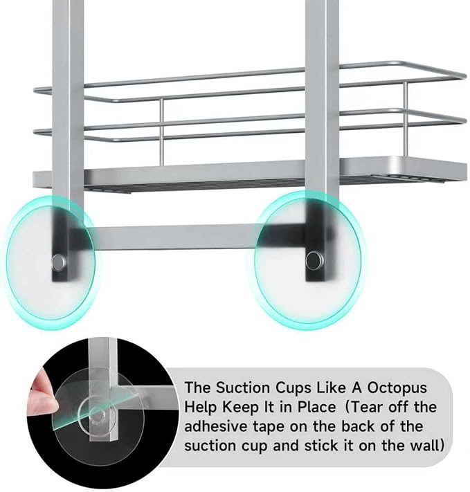 Shower Caddy Hanging for Handheld Showerheads Adjustable Hagging Shower Caddy, Stainless Steel Hose Hanging Shower Organizer 4 Levels Height Shower Rack (Sliver)