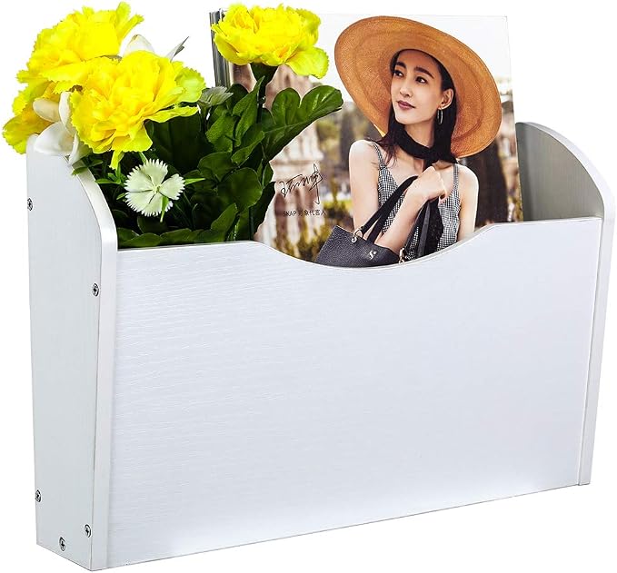 PAG Wall File Holder Wall Mounted Wood Hanging File Organizer for Office, 2 Pockets, White