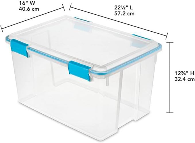 Sterilite 54 Qt Gasket Box, Stackable Storage Bin with Latching Lid and Tight Seal, Plastic Container to Organize Basement, Clear Base and Lid, 1-Pack