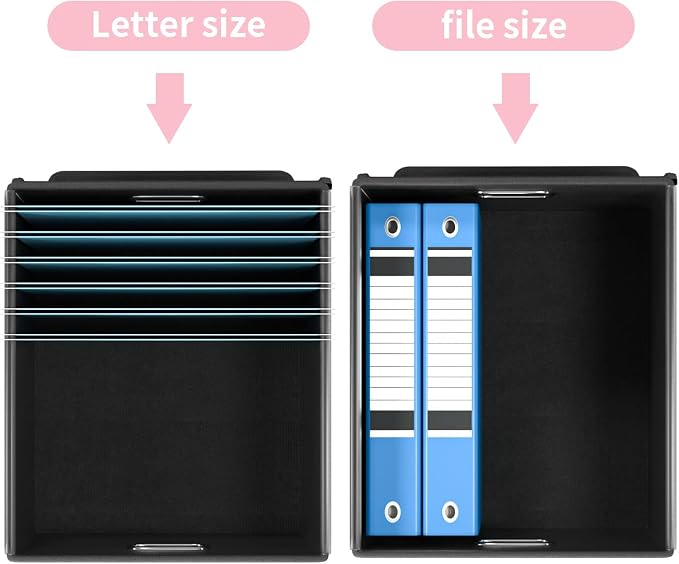 File Organizer Box with Lids, Collapsible File Folder Organizer | File Box with Plastic Slides for Office Document Storage, Filing Bin for Letter Size Hanging File Folders (2 Pack, Pink)