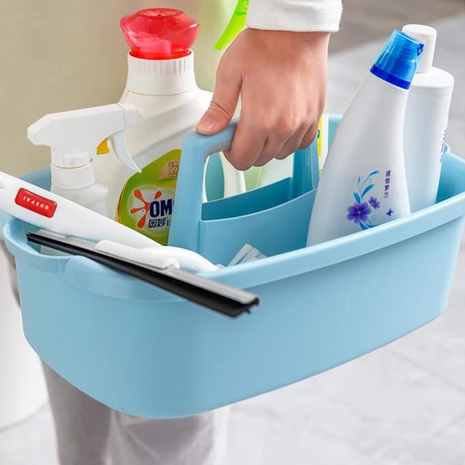 Large Cleaning Supplies Caddy Portable Shower Caddy Basket Blue 2 Pack | Sturdy Supply Organizer with Handle Plastic Bucket Tool Storage for Bathroom Bedroom Kitchen Garden College Dorm Essentials