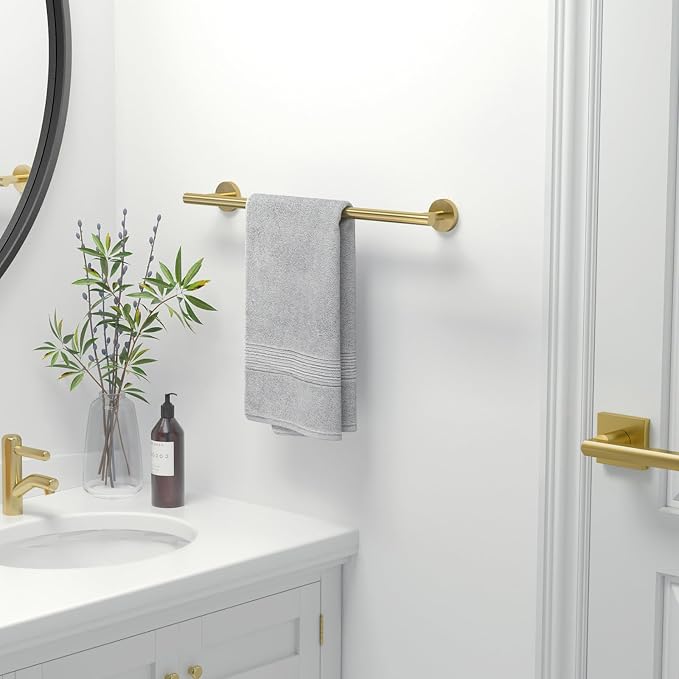 USHOWER Light Gold Towel Bar, 14-Inch Towel Racks for Bathroom | Thicken SUS304 Stainless Steel Towel Rod, Towel Holder Wall-Mounted, Modern Home Decor (Total Length 16-Inch)