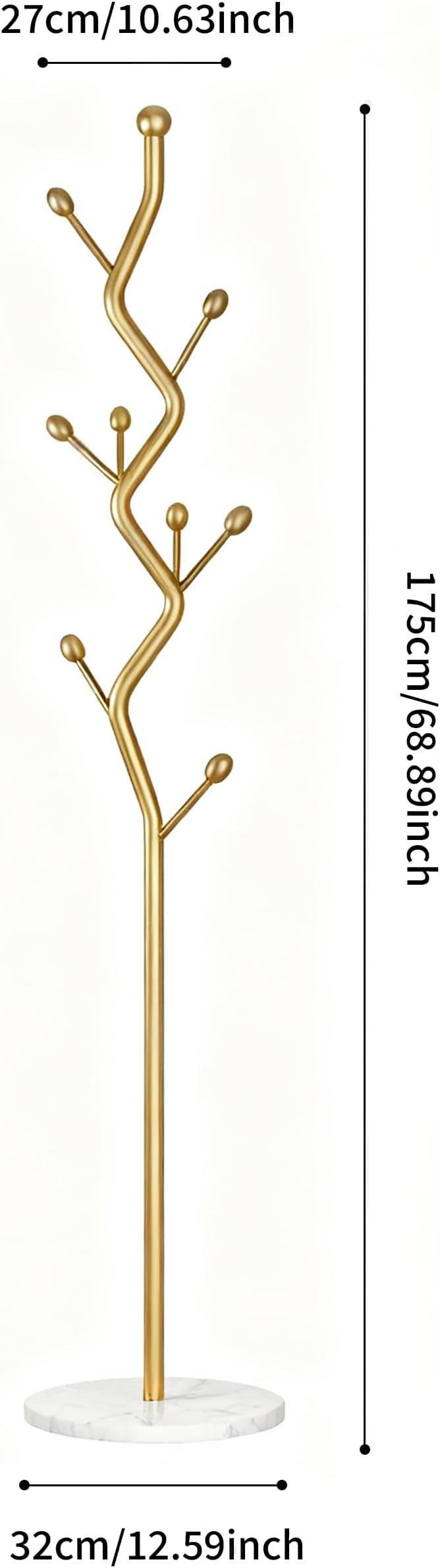 68.9 Inch Tall Modern Coat Rack,Gold Freestanding Coat Rack Tree,Heavy-Duty Metal Coat Rack Freestanding with Sturdy Marble Base for Entryway,Hallway,Bedroom,Holds Coats Hats Bags Scarves
