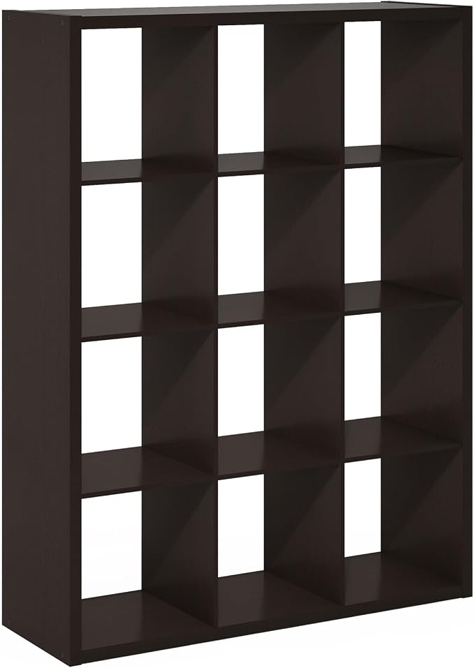 12-Cube Cubicle Bookshelf, Cube Bookcase with Open Back, Reversible Book Shelf, Cube Storage Organizer, 15 x 44 x 58, for Living Room, Home Office, Dark Oak