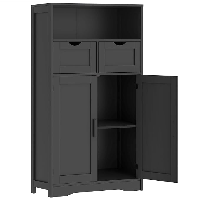 Iwell Storage Cabinet with Doors & Shelves, Kitchen Pantry Cabinet, Bathroom Cabinets for Living Room, Kitchen, Laundry, Black