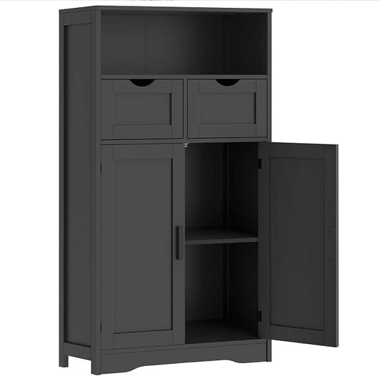 Iwell Storage Cabinet with Doors & Shelves, Kitchen Pantry Cabinet, Bathroom Cabinets for Living Room, Kitchen, Laundry, Black