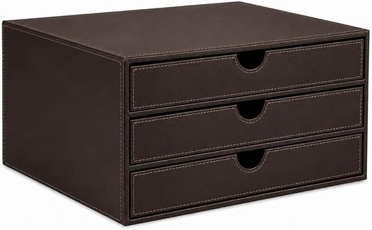 UnionBasic Leather Desktop Drawer Organizer, File Cabinet Magazine Document Holder, Office Supplies Desk Storage Organizer Box, 3 Drawer, Coffee