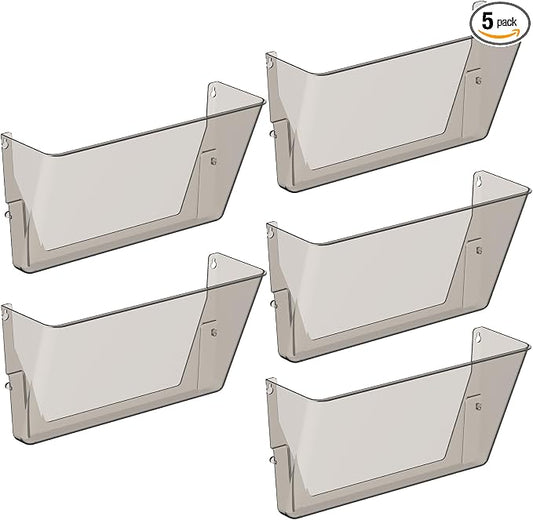 Gawerk Clear Acrylic Single Pocket, Plastic Hanging Wall Mount File Holder for Office Home (Gray, 5 Pack)