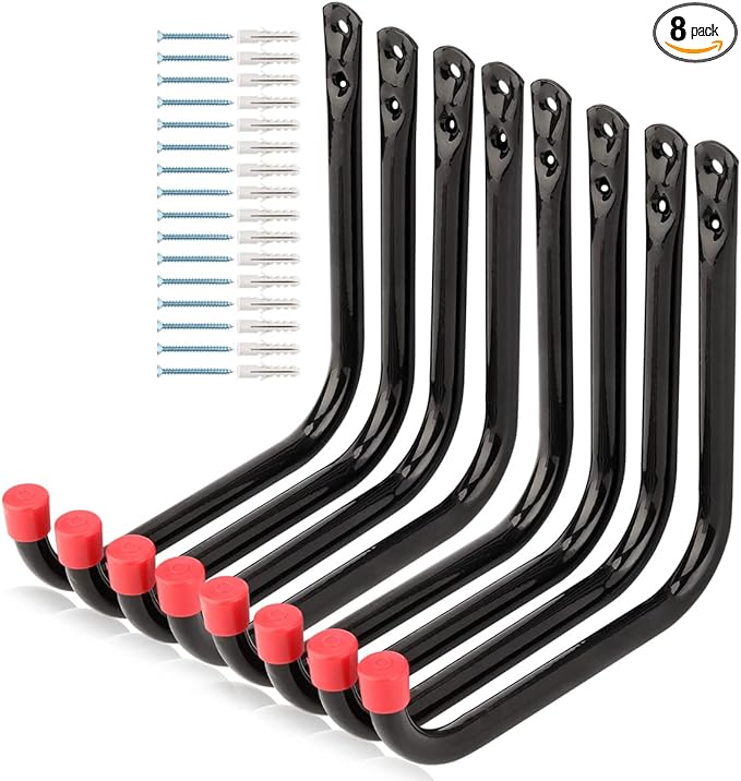 8 Pack Heavy Duty Garage Storage Utility Hooks, 6.7Inch Wall Hangers Ladder Hooks for Garden Tool, Bike, Chair, Hose, Outdoor or Indoor 6.7 x 6.7 x 0.5 inches