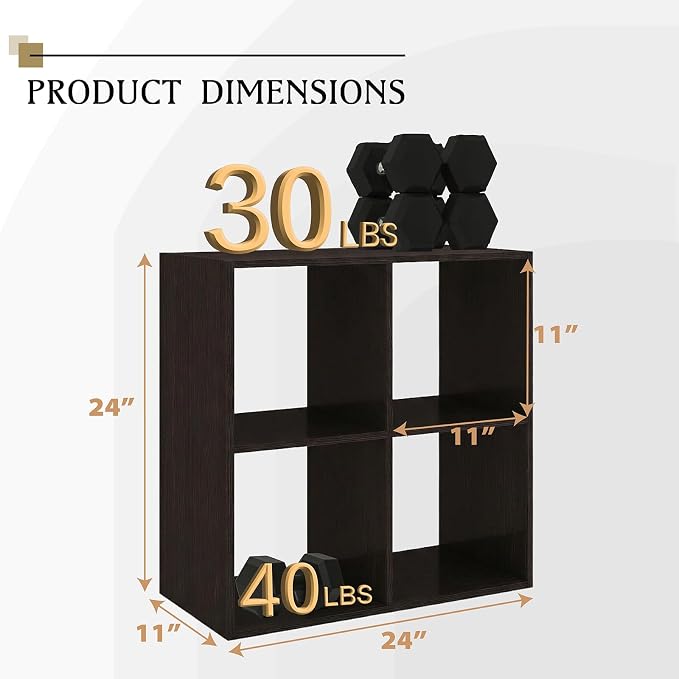 WannabeMyself【Sturdy Build&Easy Assembly】4 Cube Storage Organizer with Anti-Tipping Kits,Reversible Open Back Book Shelf, Bookcase for Living Room,Bedroom,Entrance Hall,Office,24.1×11.4×24.1,Chocolate