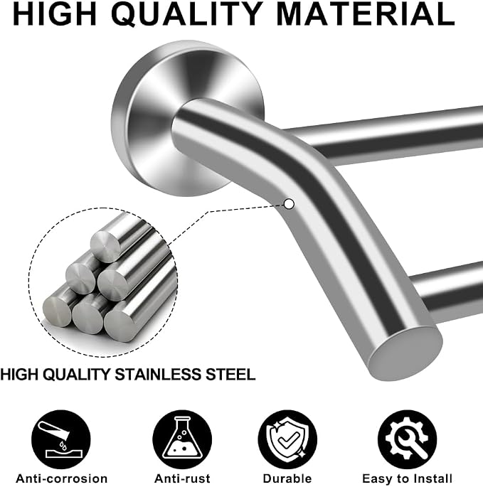 MGahyi Silver Telescopic Double Towel Bar Wall Mount 14.5-24.8Inch | Rustproof Towel Rack with Widened Spacing, Scratch-resistant & Durable for Bathroom Kitchen RV