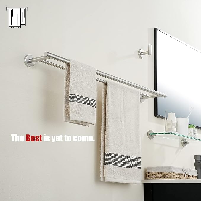 JQK Double Bath Towel Bar, 30 Inch 304 Stainless Steel Thicken 0.8mm Towel Rack for Bathroom, Towel Holder Brushed Finished Wall Mount, Useable Length 27 Inch, TB100L27-BN