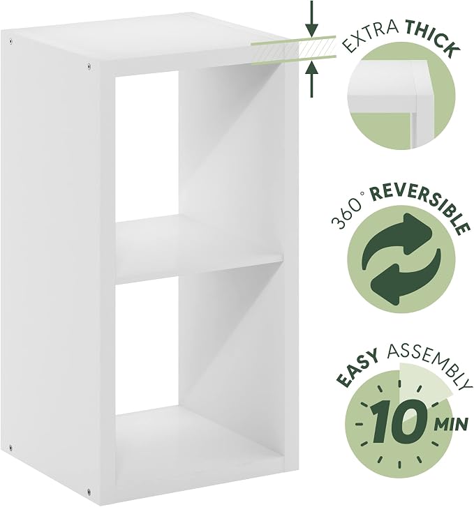 Furinno Cubicle Open Back Decorative Cube Storage Organizer, 2, White | 14.6" x 16" x 30", Horizontally & Vertically Reversible Bookcase with Open Back, for Living Room, Bedroom, Home Office