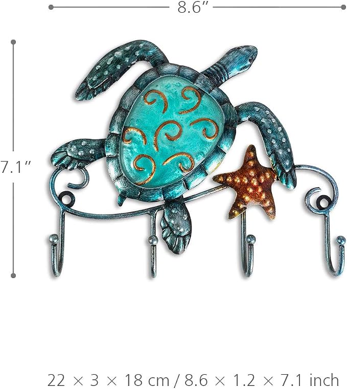 Tooarts Wall Mounted Key Holder Turtle Wall Hooks Iron Key Hook Rustic Wall Decorative Hook Living Room Bathroom Ornament