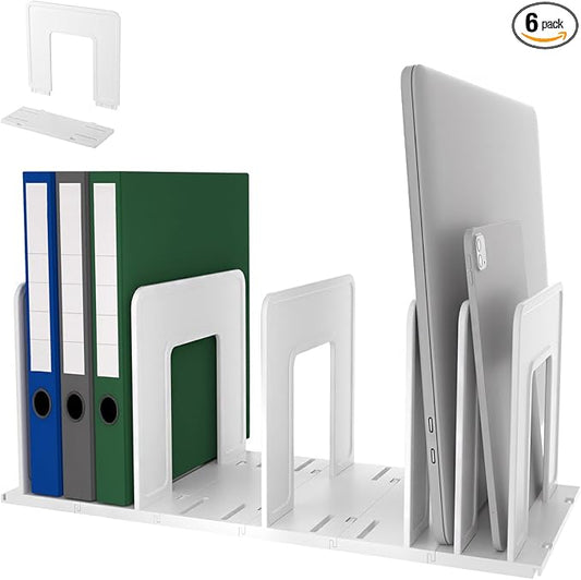 Adjustable Vertical File Sorter Sturdy Plastic Expandable Upright File Holder, Desktop Binder Organizer, Home School Office File Organizer Bookshelf Divider, Assemble Easily Endlessly, White