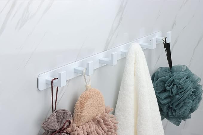 Coat Rack, Heavy Duty Stainless Steel 6 Tri Coat Hook Hanger, Wall Mounted Storage Wall Hooks, Rustic Clothes Hook/Key Hook Rail for Bathroom Kitchen Entryway(6 Hook White)