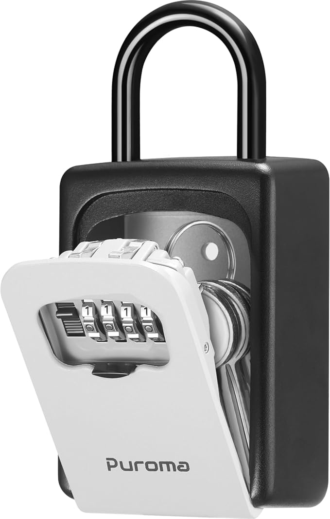 Puroma Key Lock Box Large with Code Lockbox Outdoor Wall Mount Safe 1 Gray | Resettable Combination, For Guest Realtor & House Outside, High-capacity, Hold 5 Keys, Portable, Doorknob, Weatherproof