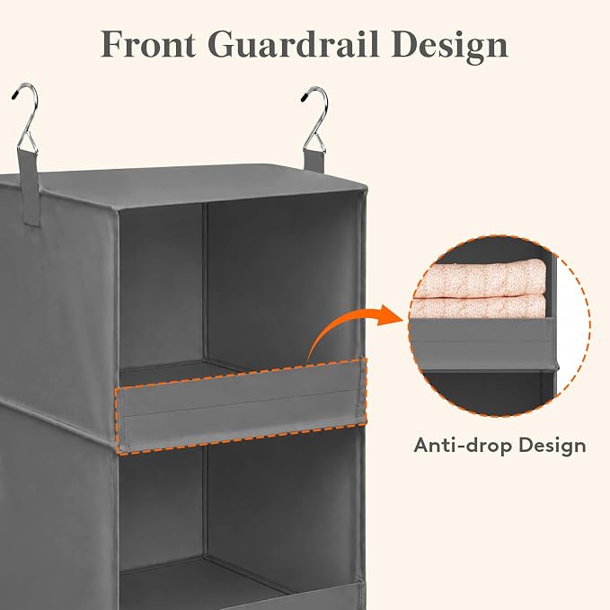 Lifewit 3 Tier Hanging Clothes Storage Organizer for RV, 3 Pack, Gray | Front Anti-Slip Closet Storage Hanger with 2 Sturdy Hooks, Vertical Foldable Sweater Organization for Shelf, Wardrobe, Dorm