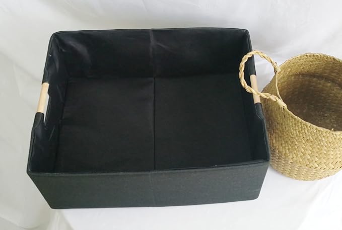 Storage Bin for Shelves Rectangle Closet Baskets Foldable Box with Handles Black Storage Boxes for Home Office Car Dormroom