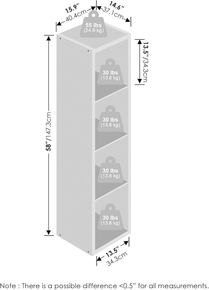 Furinno Cubic Extra Thick 4-Cube Closet Organizers and Storage, White | 14.6 x 16 x 58 in, Vertical Open Shelf Closet Storage, Closet Organizer, for Wardrobe, Bedroom, Living Room