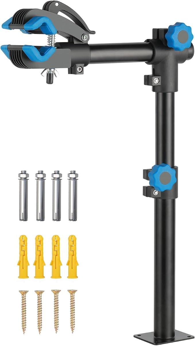 Urban Deco Bike Repair Stand, Wall Mounted Bike Work Stand, 360 Swivel Clamp, Holds Up to 20 kg, Black+Blue, Ideal for Home Maintenance