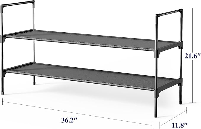 Kitsure Shoe Rack for Closet, Shoe Organizer, 36.2" Wide - 2 Tier, Black | Shoe Storage for Closet, Entryway, Easy- Assembly& Space-Saving Shoe Shelf with Side Handle, Closet Organizer