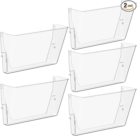 Gawerk Single Pocke Wall Mount File Holder Organizer (Clear, 5 Pack) | Acrylic Hanging Wall Organizer, Plastic Wall Mount Mails Magazines Organizer for Office and Home