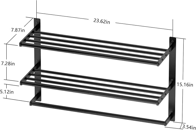 Bethom Bathroom Towel Rack with Bars, 24 Inch Towel Shelf, Brushed Nickel | 3-Tier Hotel Towel Racks for Bathroom Wall Mounted, Bath Towels Storage, Stainless Steel