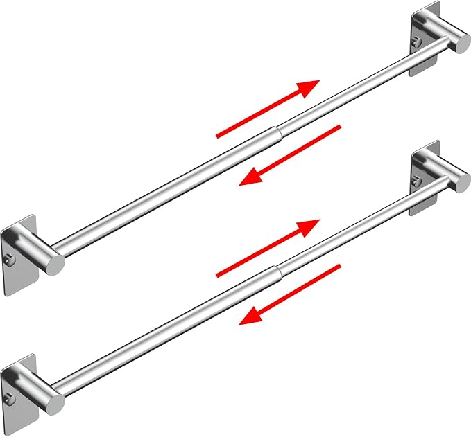Towel Bar, 14inch to 25inch Adjustable Towel Holder Rod, Self Adhesive Wall Mounted Hand or Body Towel Rack for Bathroom Kitchen, Stainless Steel Organizer Single Bar (Chrome, 2 Pack)