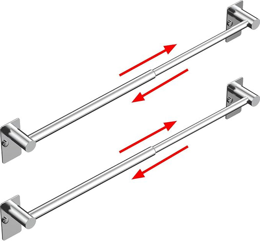 Towel Bar, 14inch to 25inch Adjustable Towel Holder Rod, Self Adhesive Wall Mounted Hand or Body Towel Rack for Bathroom Kitchen, Stainless Steel Organizer Single Bar (Chrome, 2 Pack)
