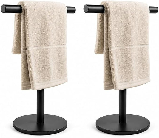 Bathroom Hand Towel Holder Stand，T-Shape Hand Towel Holder Stand SUS304 Stainless Steel Matte Black for Bathroom，Kitchen or Vanity Countertop(2 Pack)