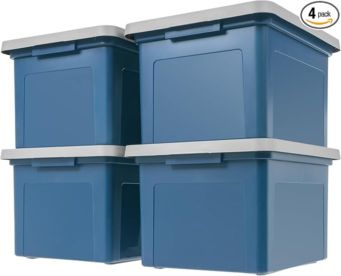IRIS USA 35 Qt. Letter/Legal File Box with Latching Lid, Navy/Gray | Protect important documents, letter and legal files with secure storage for home offices, moving, and long-term organization