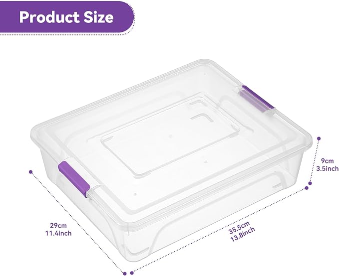 novelinks 10 Quart Clear Plastic Storage Containers with Lids (4 Pack) | Storage Bins with Lids, Stackable Small Clear Bins, Craft Storage Box, Paper Storage, Under Bed Storage Bins, Pencil Box